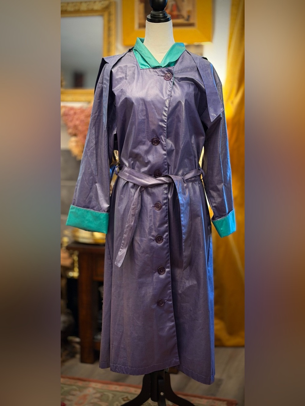 Vintage Jo Fox Boston Trench Coat Purple/Mint Green, Made in USA *Purple Rain*